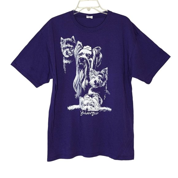 ANVIL short sleeve purple with Yorkshire Terrier purple white T-shirt Kibbell XL - Picture 1 of 5